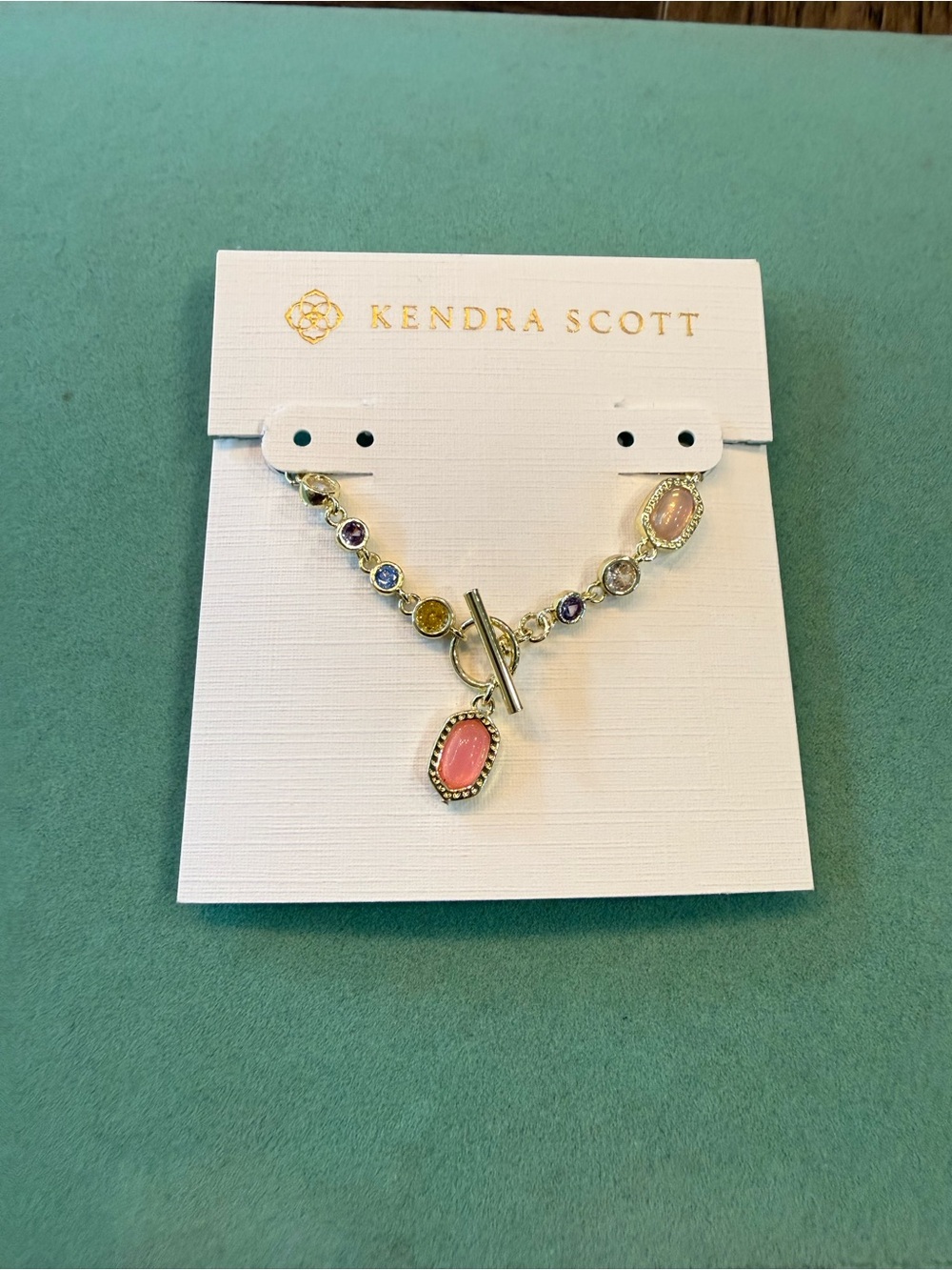 Kendra Scott Pink Teardrop Toggle Necklace with Multicolor Stones